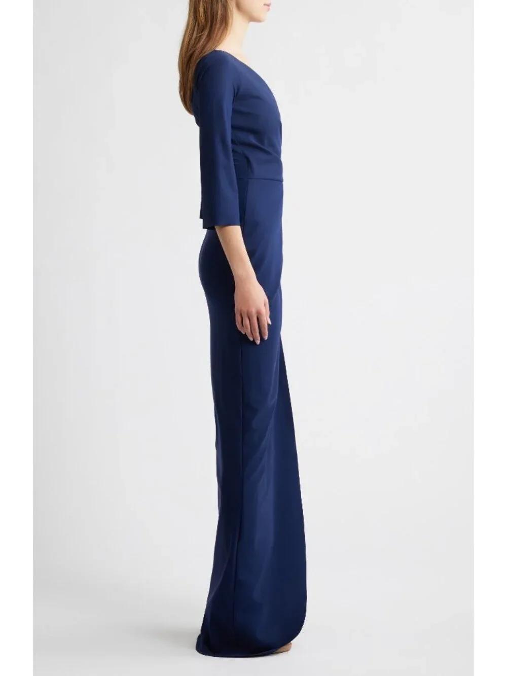 🆕CHIARA BONI Zalfa Ruched Faux Wrap Gown Dress 6 Navy Blue - Picture 3 of 13